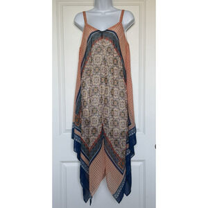 LUXOLOGY Mixed Print‎ Orange Blue Handkerchief Adjustable Strap Sundress Sz 10